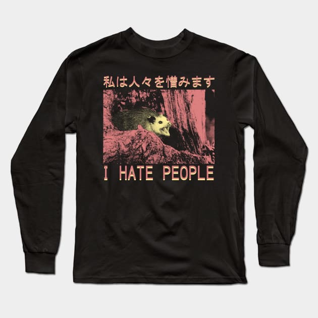 I hate people Opossum Japanese Long Sleeve T-Shirt by giovanniiiii